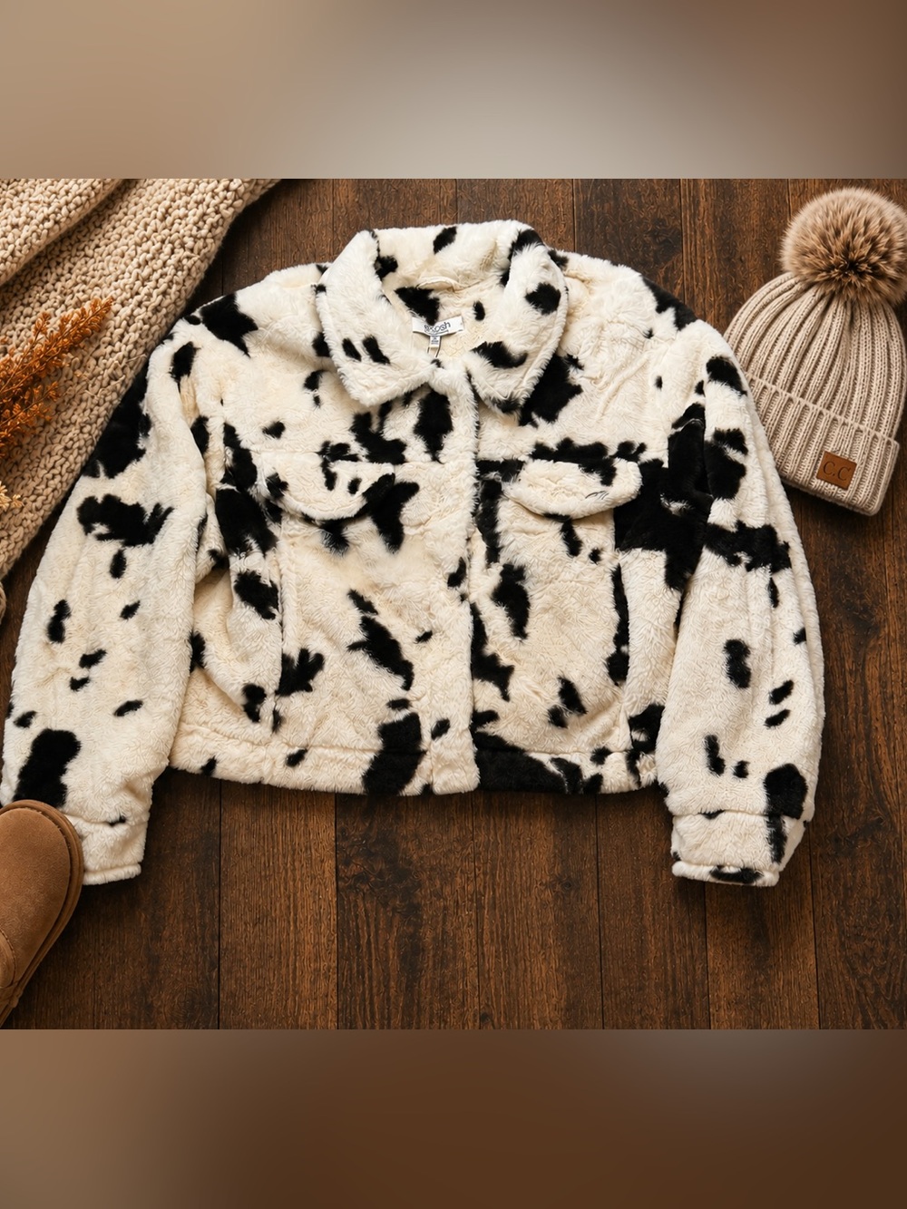 Stoosh 26 International Women’s Cow Print Sherpa Teddy Jacket XL NWT Plush